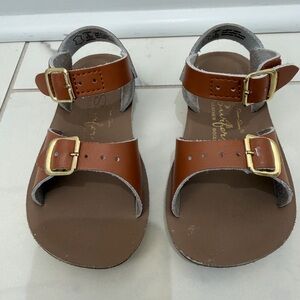 Classic Tan Kids Sandals with Gold Buckles